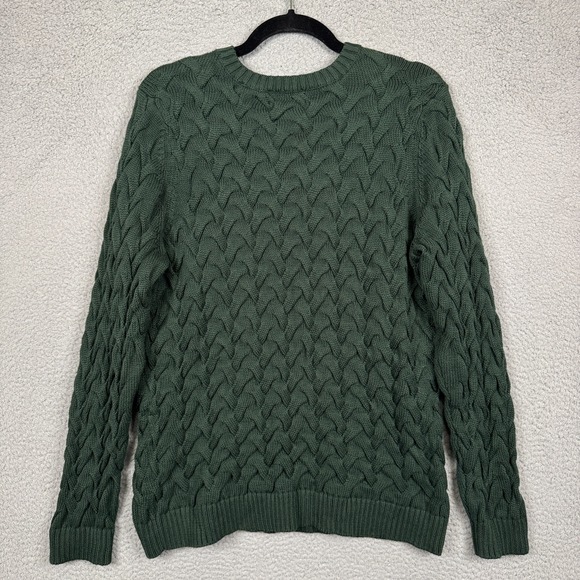 Lands End Sweater Kids L Green‎ Drifter Cable Knit Cotton Fisherman Preppy Warm - Picture 3 of 10